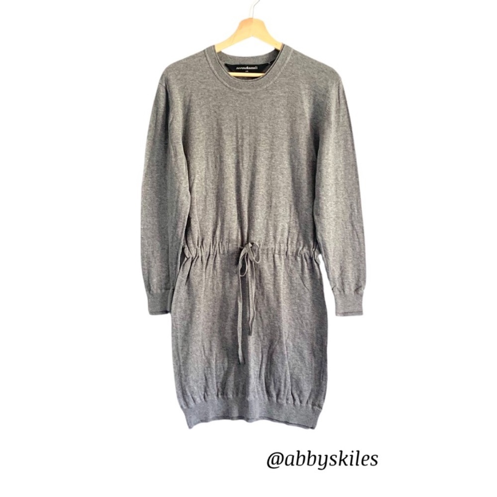 Norma Kamali Gray Sweater Sweatshirt Dress Cinched Waist Long Sleeves Small - Picture 12 of 12